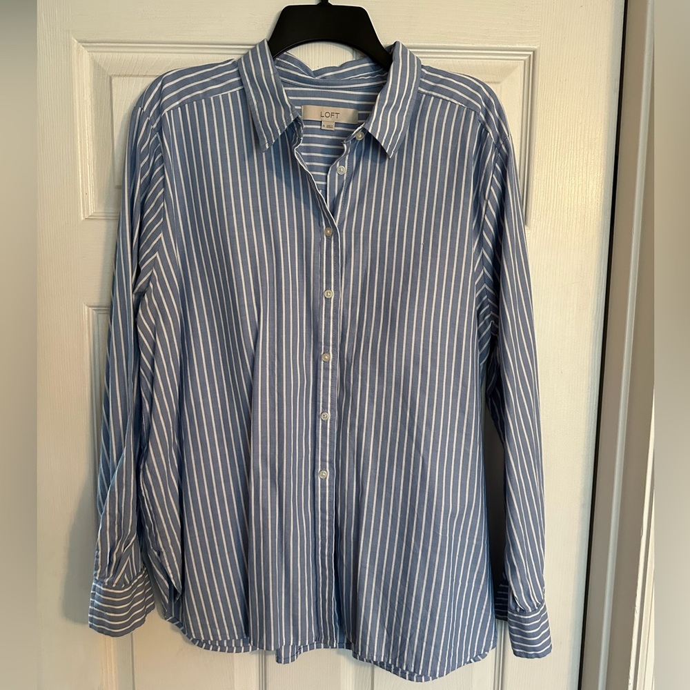 Blue and white striped button down